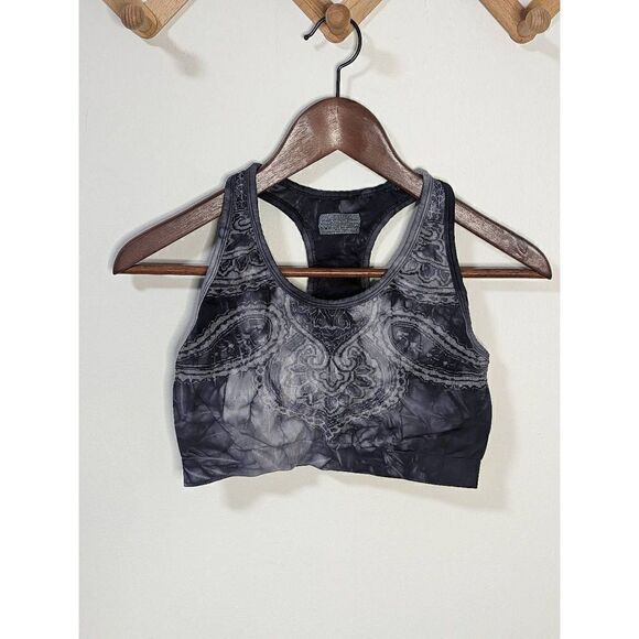Athleta Sports Bra Seamless Racerback Pull On Grey Paisley Color - Size Medium - Picture 1 of 5